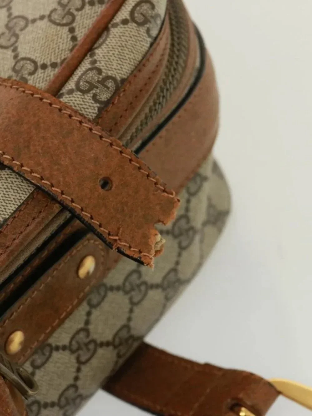 GUCCI GG Supreme Boston Bag PVC Beige Auth mr177